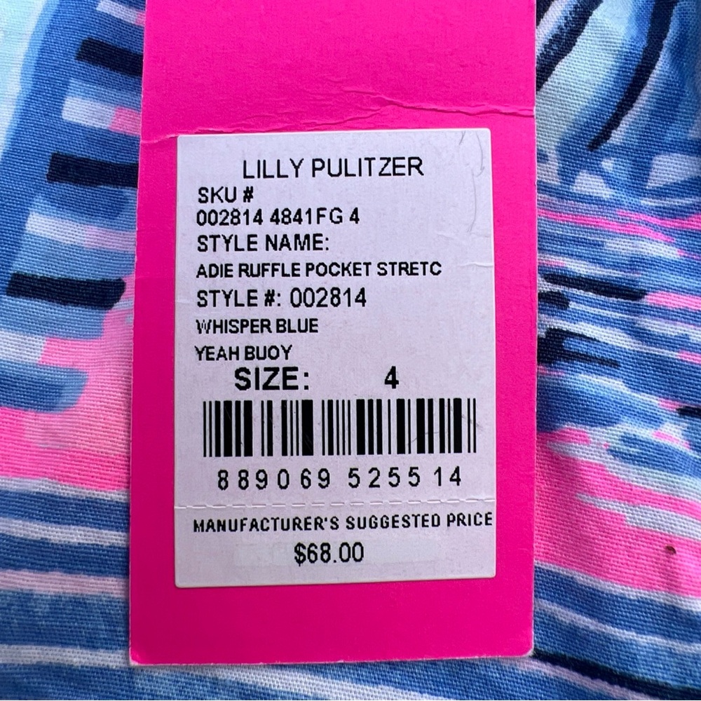 Lilly Pulitzer Adie Ruffle Pocket Stretch,Whisper Blue,Yeah Buoy Coastal|size:4 - Picture 12 of 16